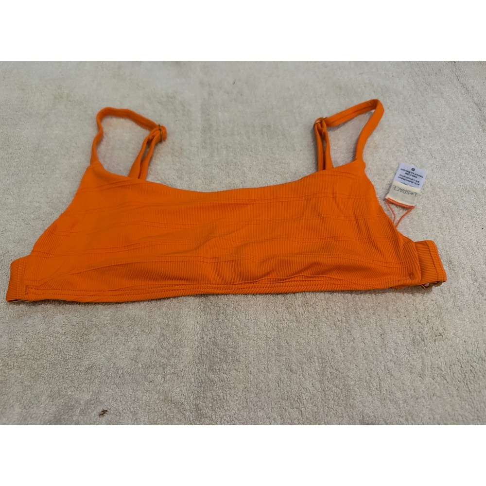 L*Space Orange Ribbed Bikini Top Square Neck Adjustable Straps Size D NWOT